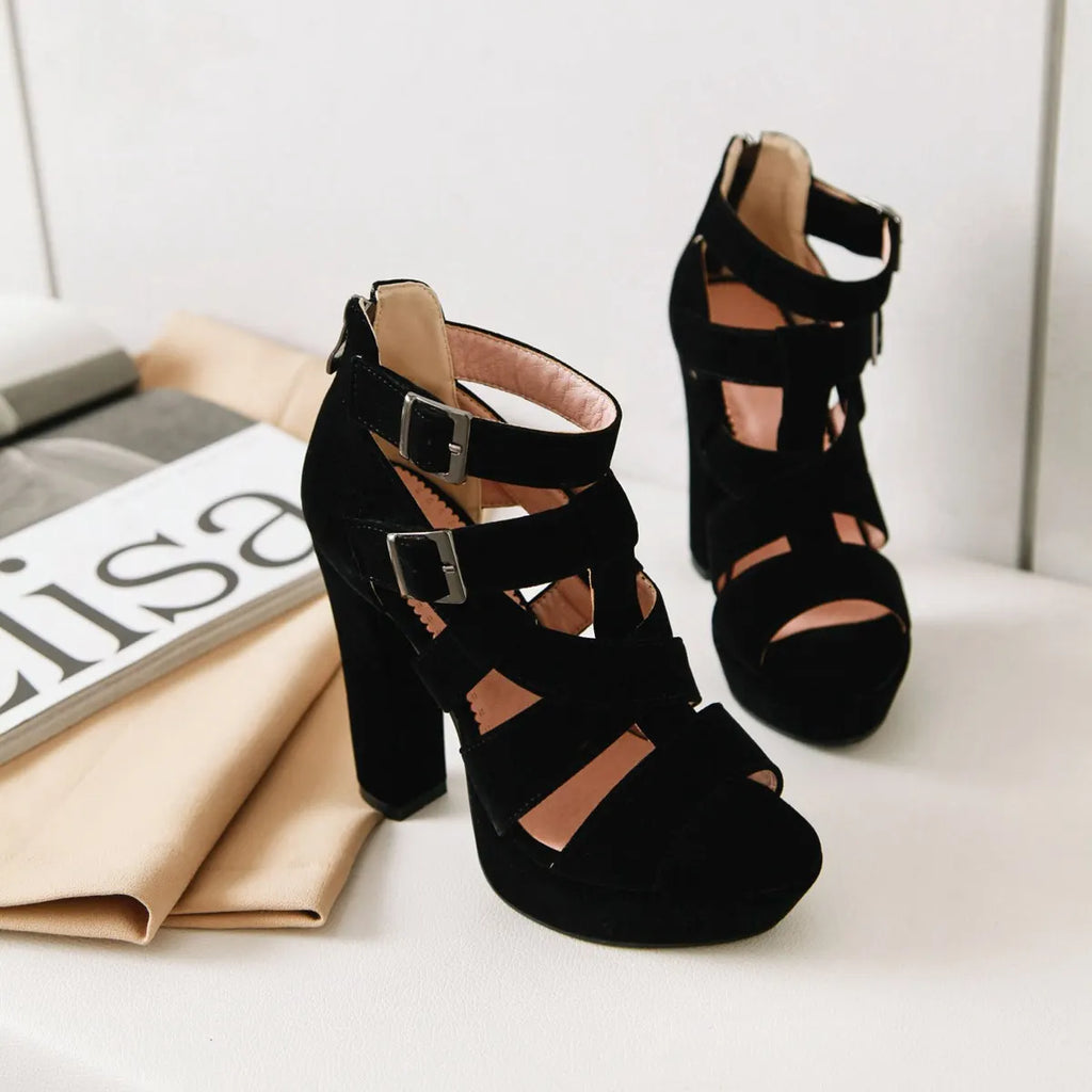 Suede platform heel with ankle strap