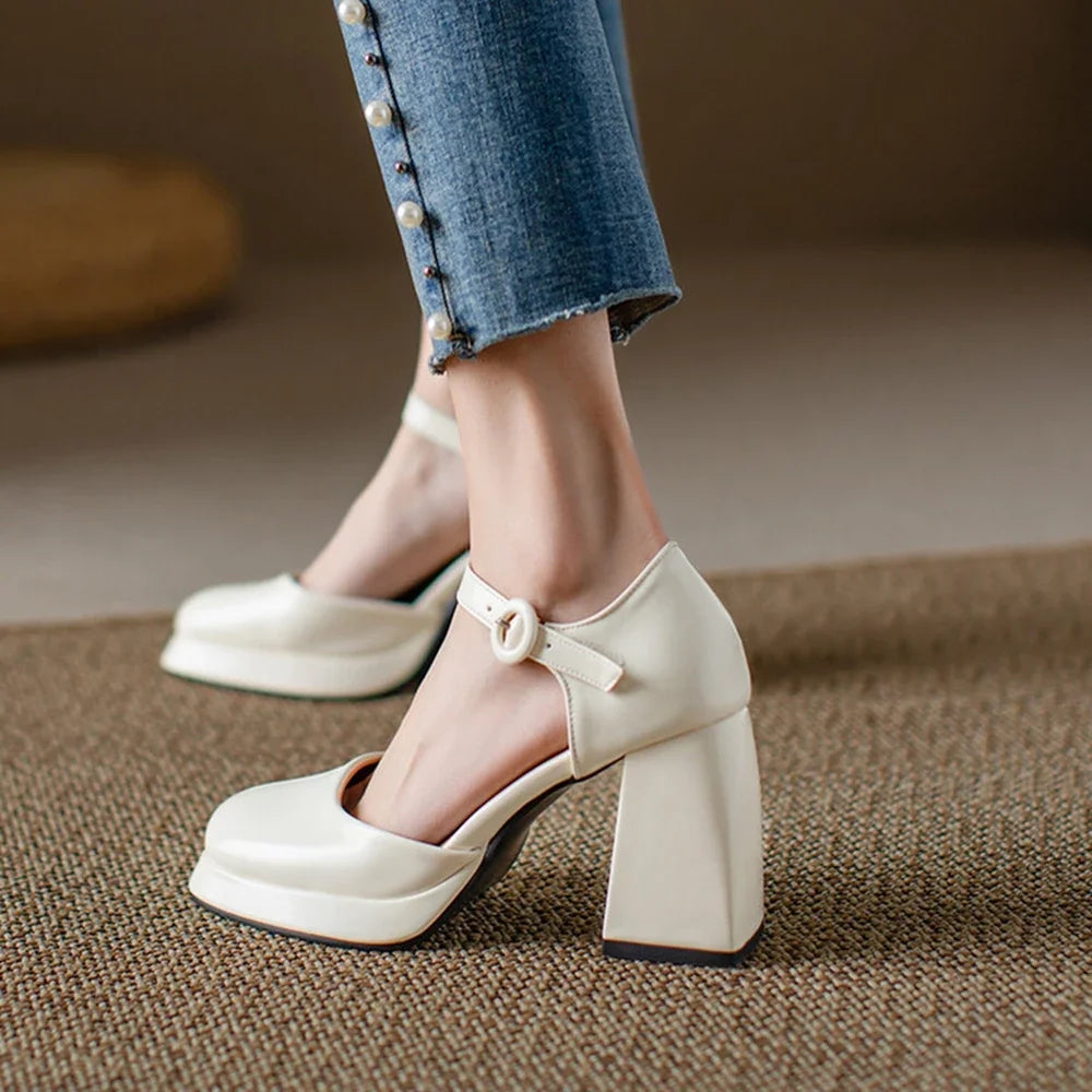 Ankle strap pump block heel