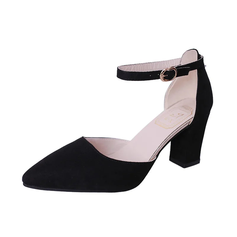 Black velvet heel ankle strap