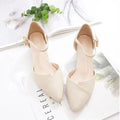 Beige ankle strap heels