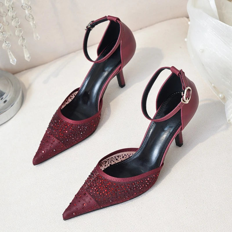 Burgundy ankle strap heel