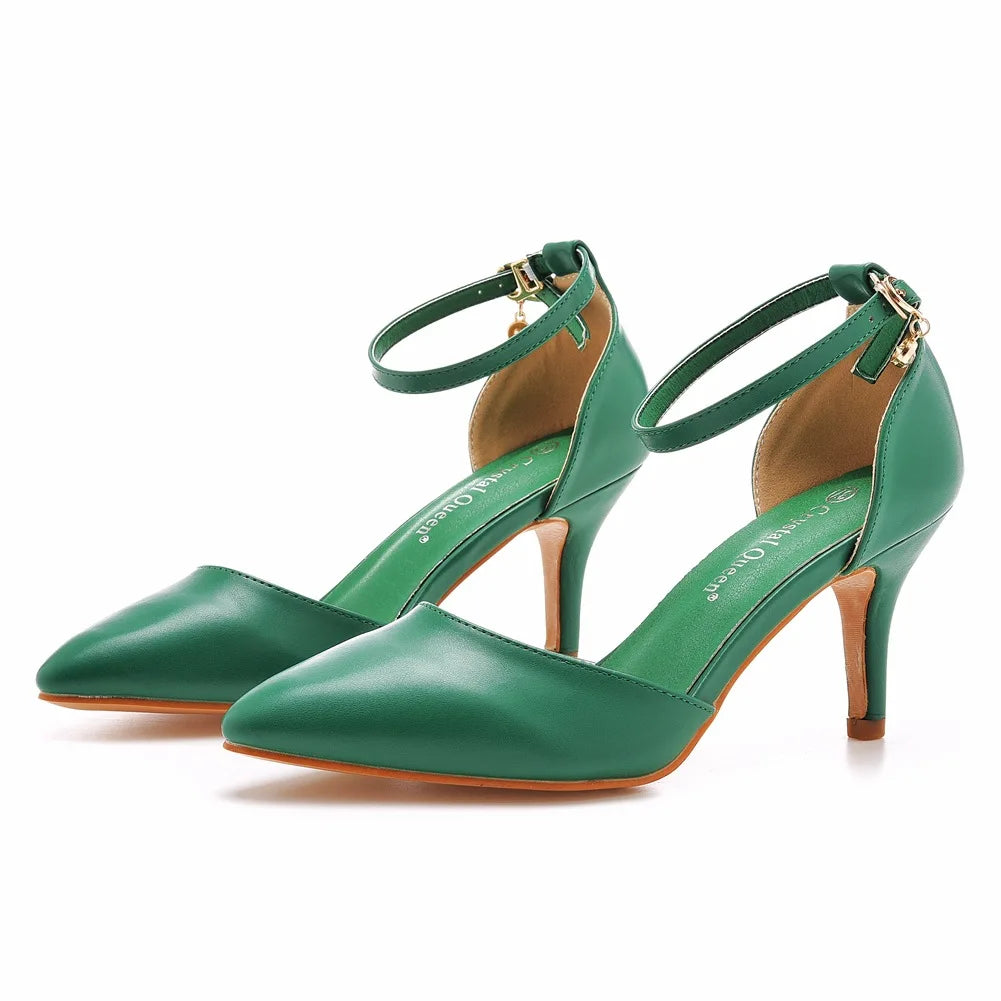 Tan heel with ankle strap closed toe