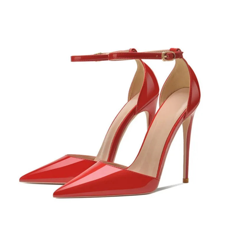 Pointed toe ankle strap heel