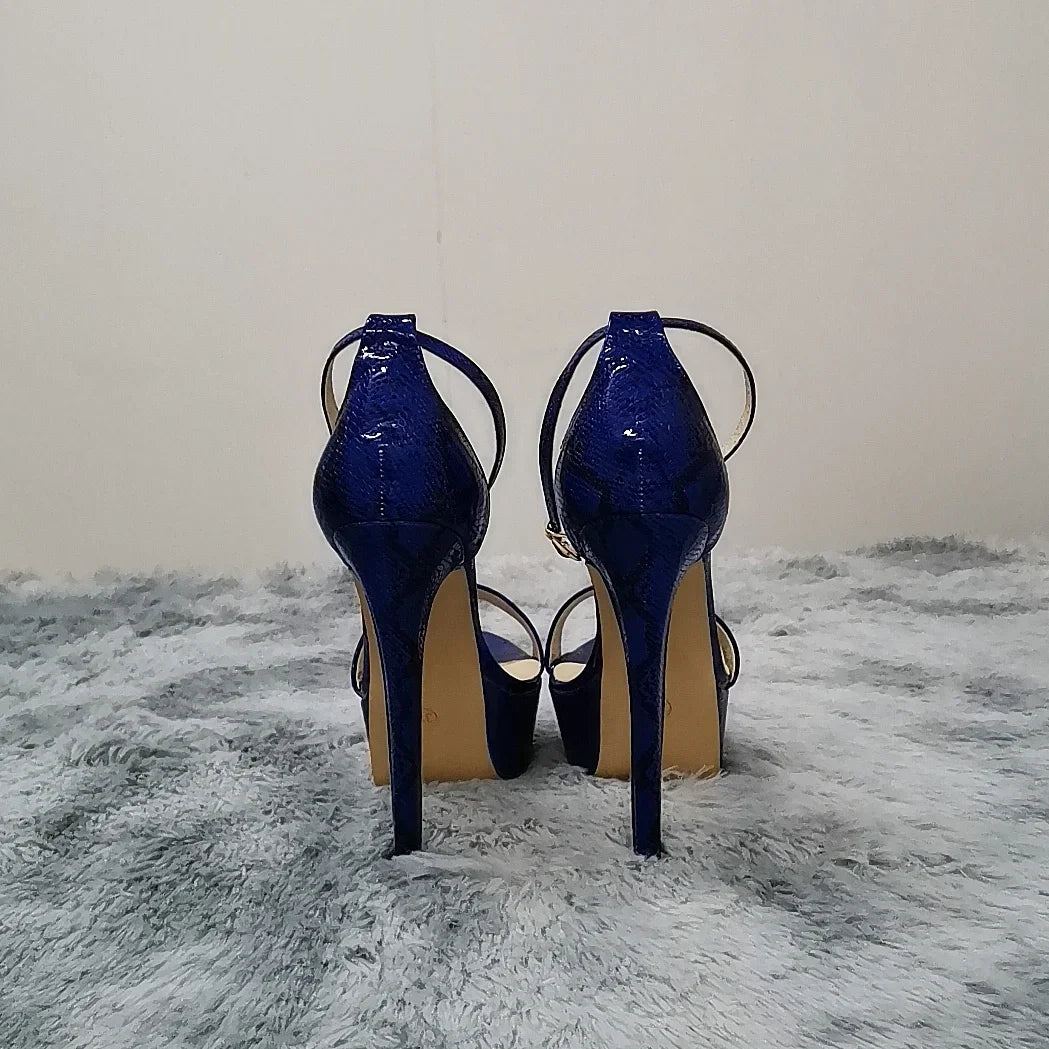 Cobalt blue ankle strap heel