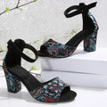 Embroidered ankle strap heel