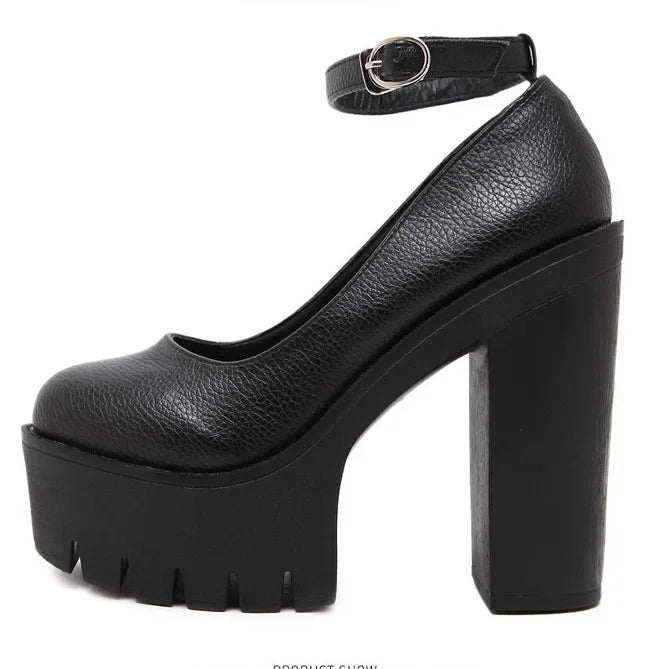 Black heel with thick ankle strap