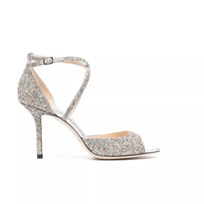 Gold glitter heel with ankle strap