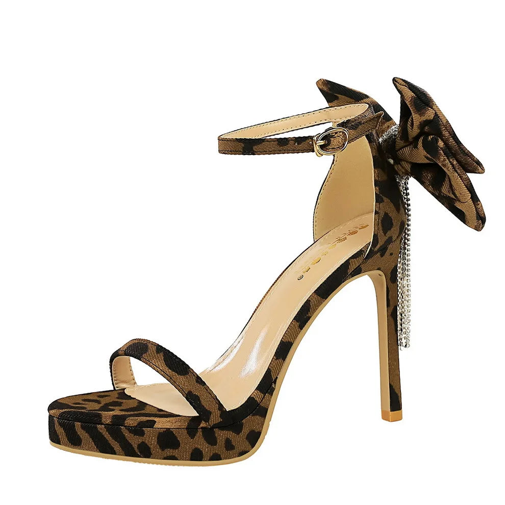 Leopard print ankle strap heel