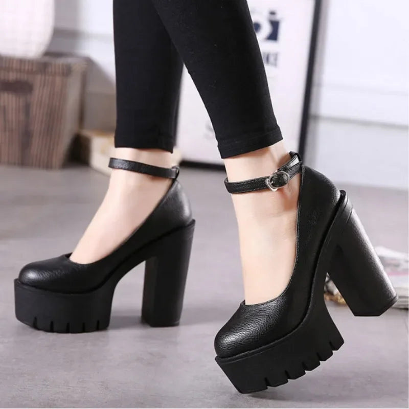 Black heel with thick ankle strap