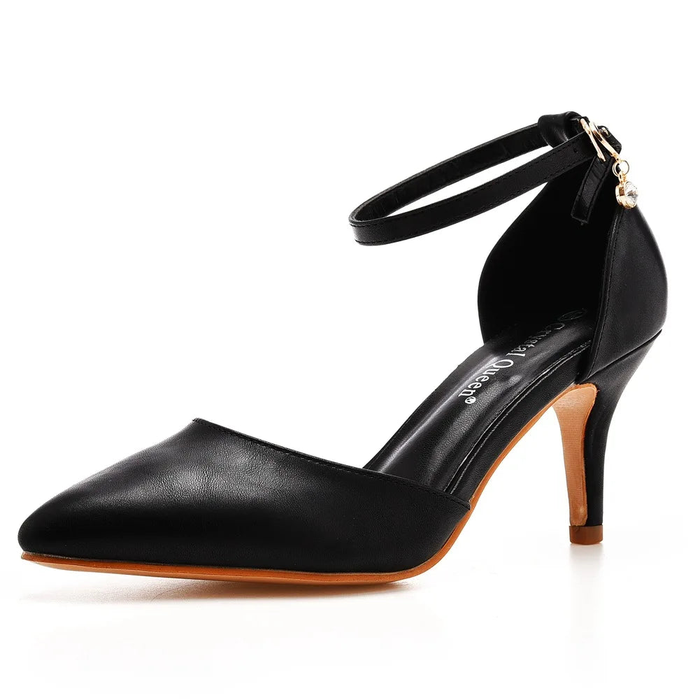 Tan heel with ankle strap closed toe