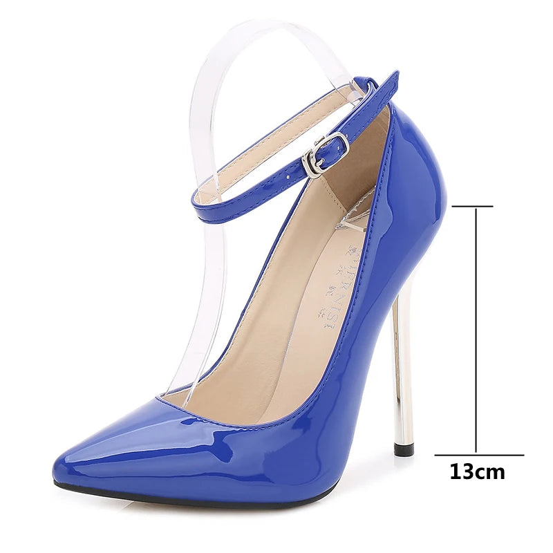 Blue ankle strap heel