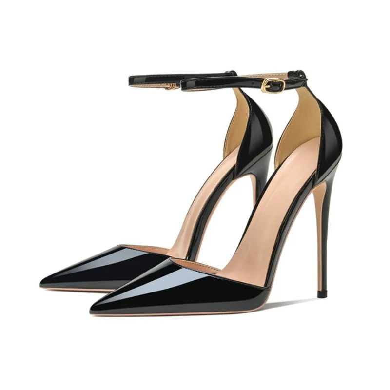 Pointed toe ankle strap heel
