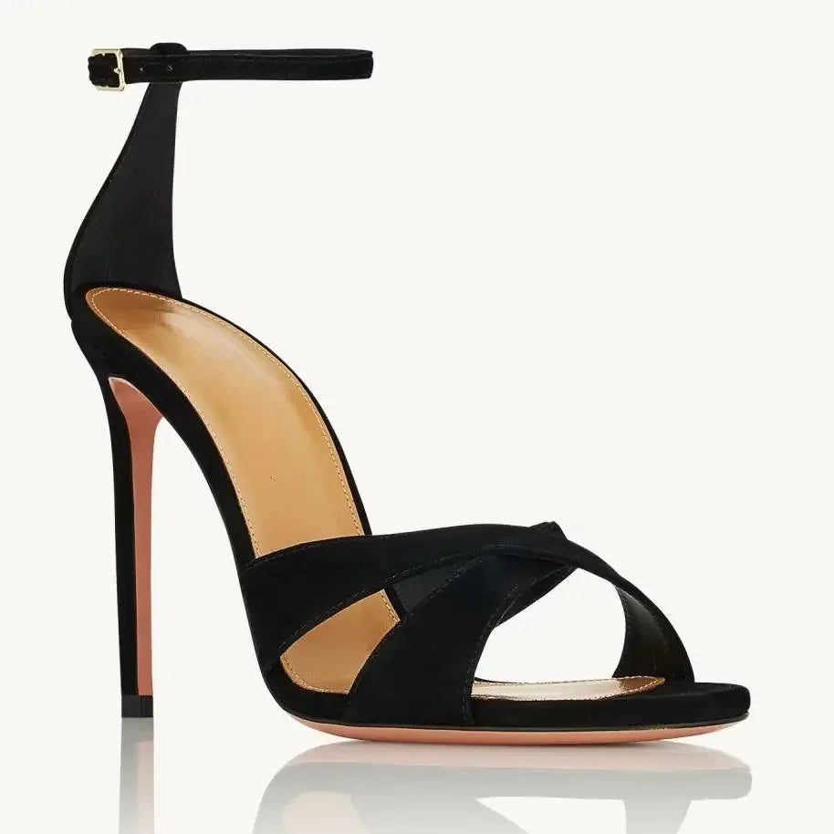 Suede ankle strap heel