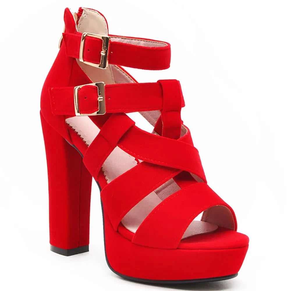 Suede platform heel with ankle strap