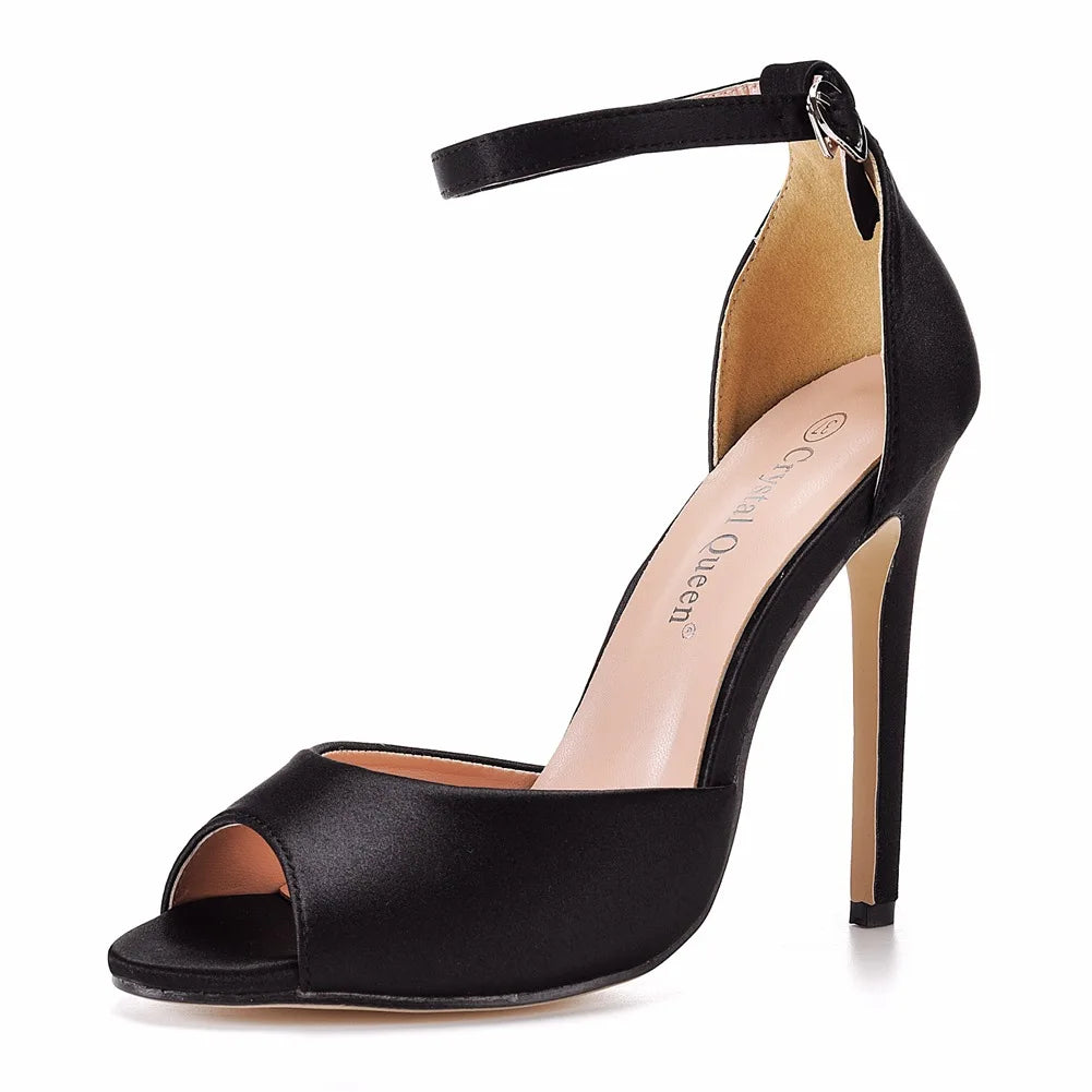 4 inch black ankle strap heel