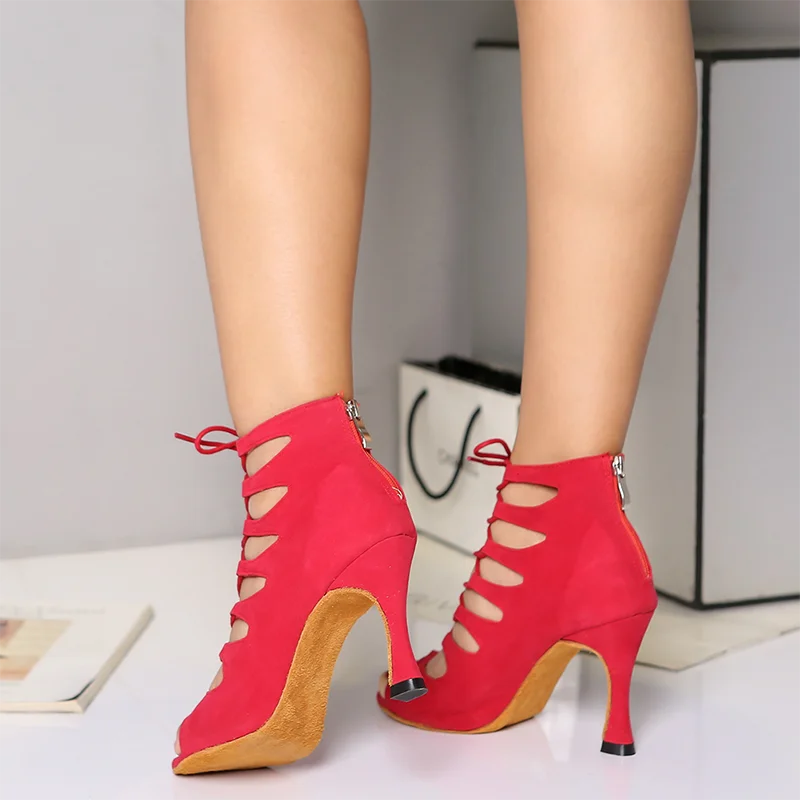 Red suede ankle strap heel
