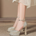 Sequin ankle strap heel