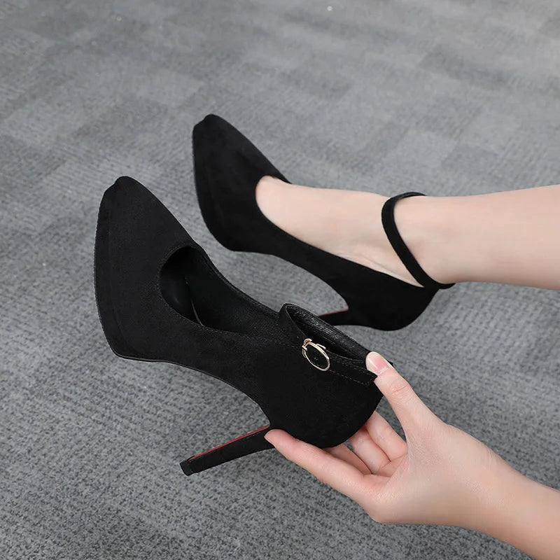 Pump ankle strap pump black high heel