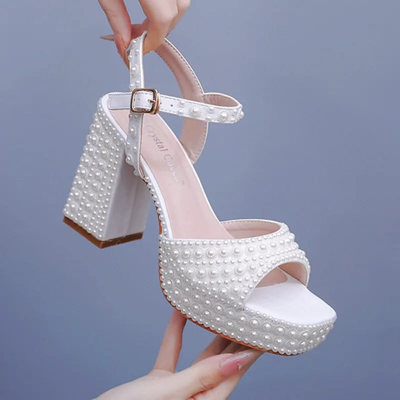 Pearl ankle strap heel