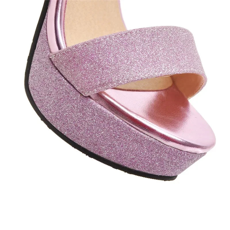 Glitter ankle strap heel