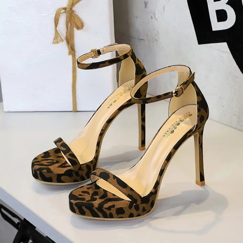 Ankle strap leopard heel