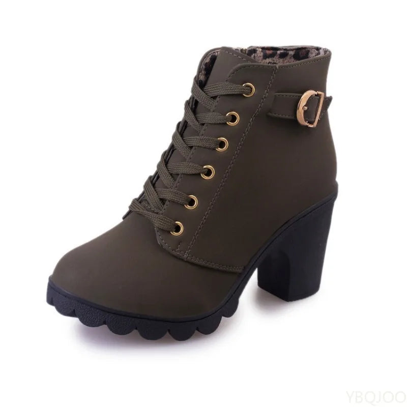 Chunky heel ankle strap boot