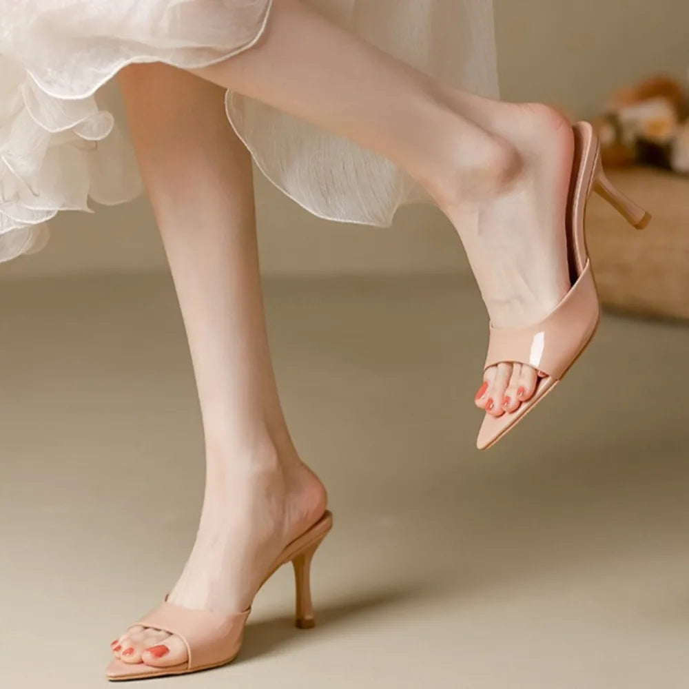 Nude heel no ankle strap sandal