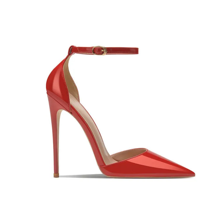 Pointed toe ankle strap heel