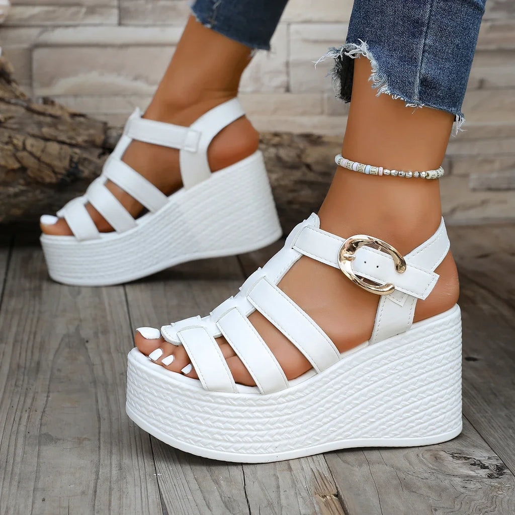 Wedge sandal with ankle strap