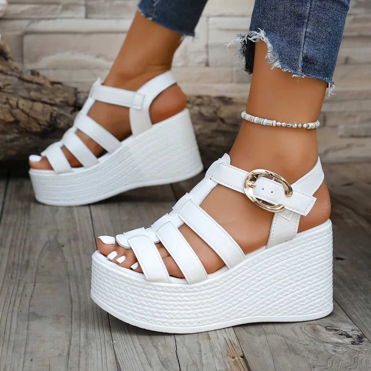 Wedge sandal with ankle strap