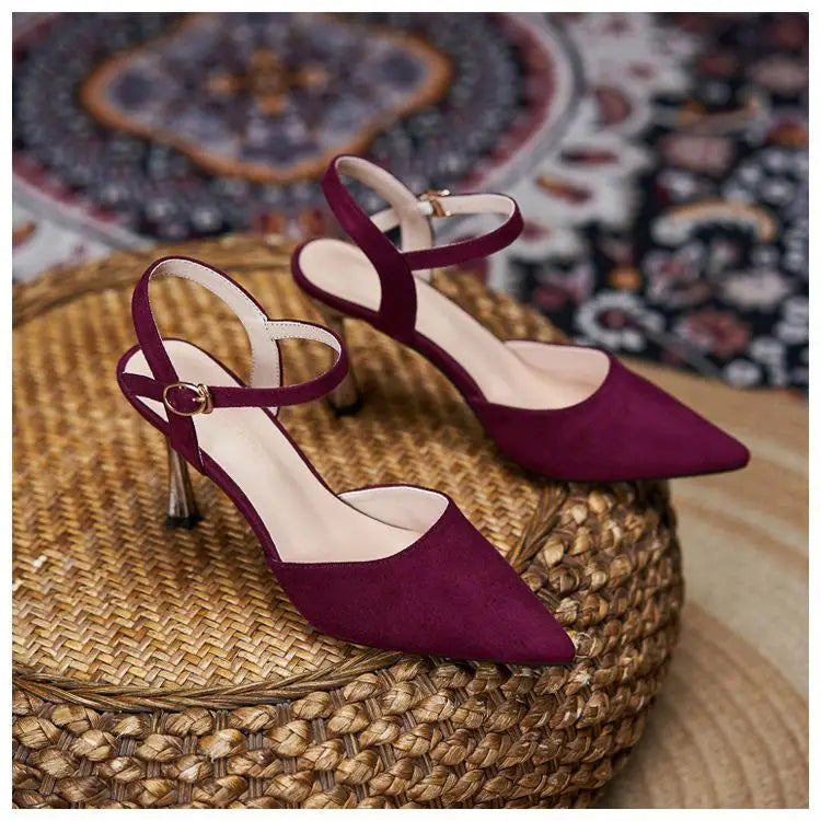Suede ankle strap heel closed toe