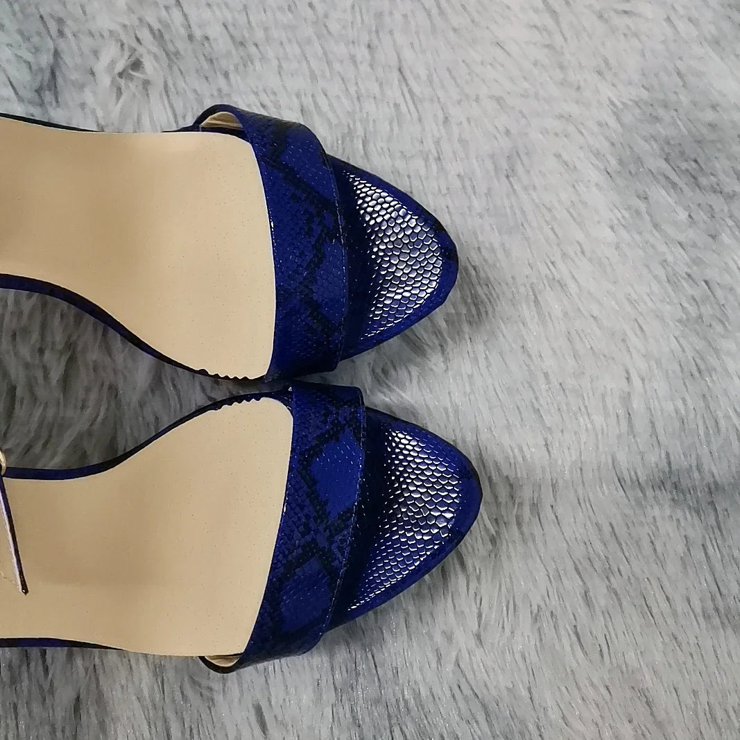 Cobalt blue ankle strap heel