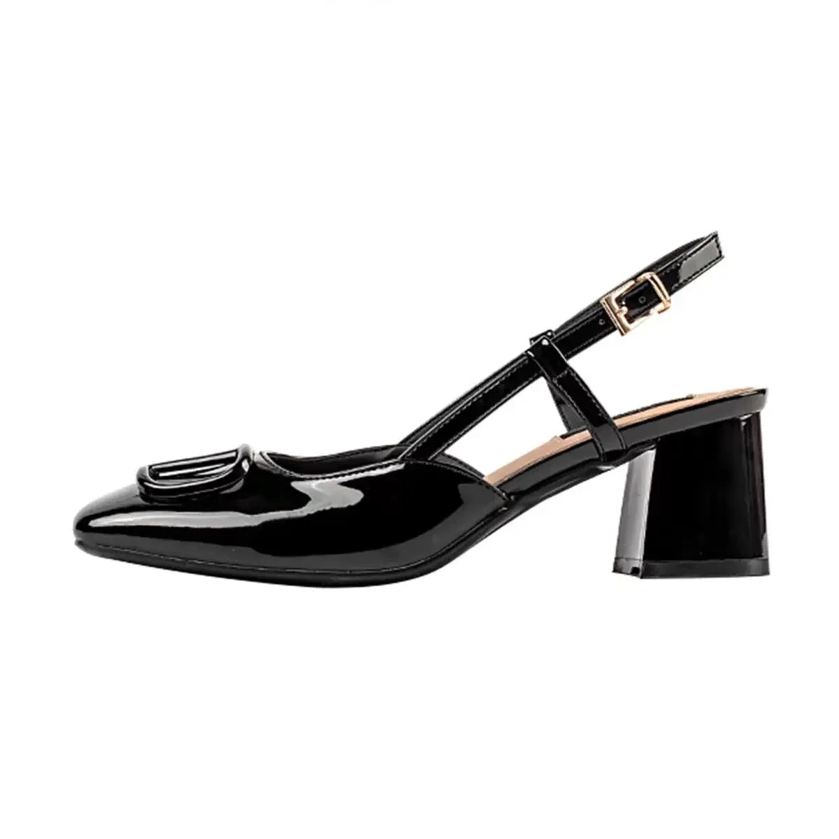 Patent leather ankle strap heel