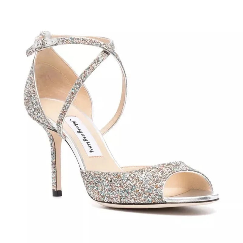 Gold glitter heel with ankle strap