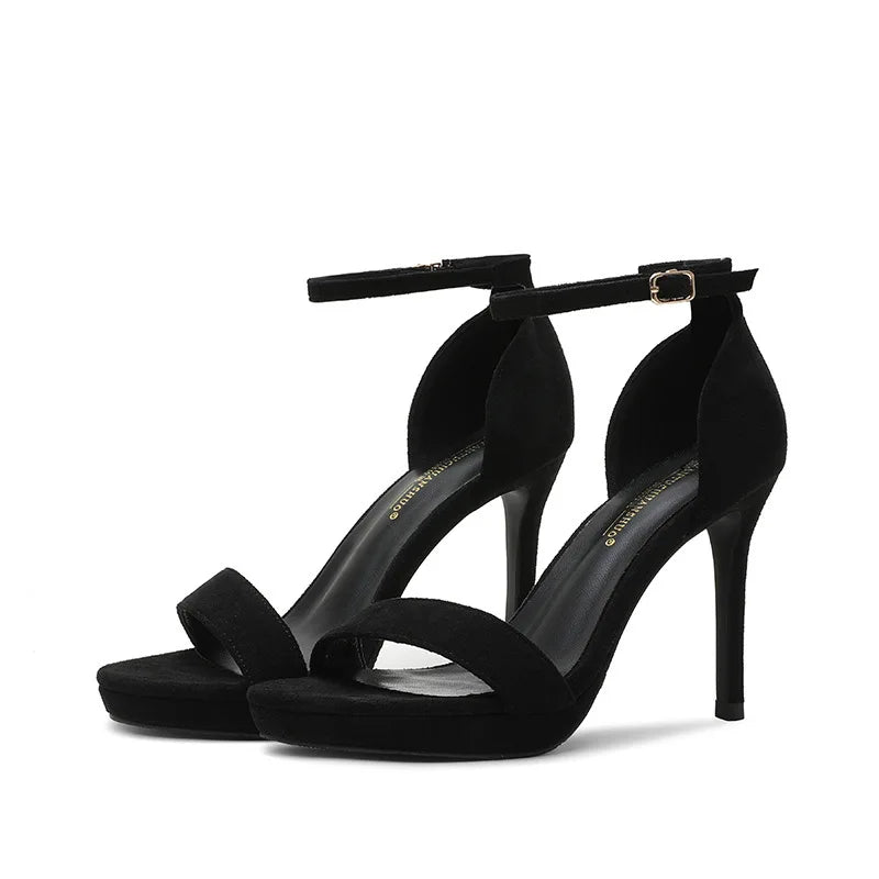 Black suede ankle strap heel