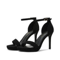 Black suede ankle strap heel