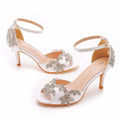 Silver peep toe with ankle strap