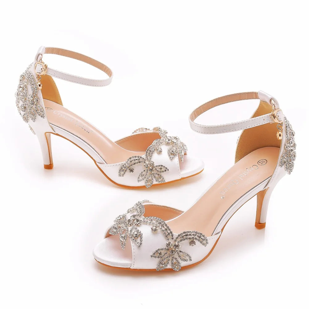 Silver peep toe with ankle strap