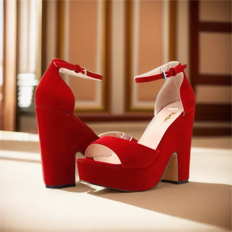 Dark red ankle strap heel