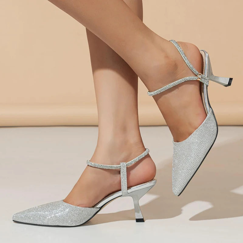 Ankle strap glitter heel