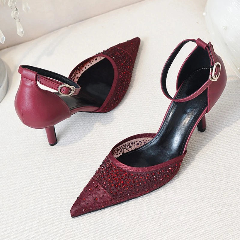 Burgundy ankle strap heel