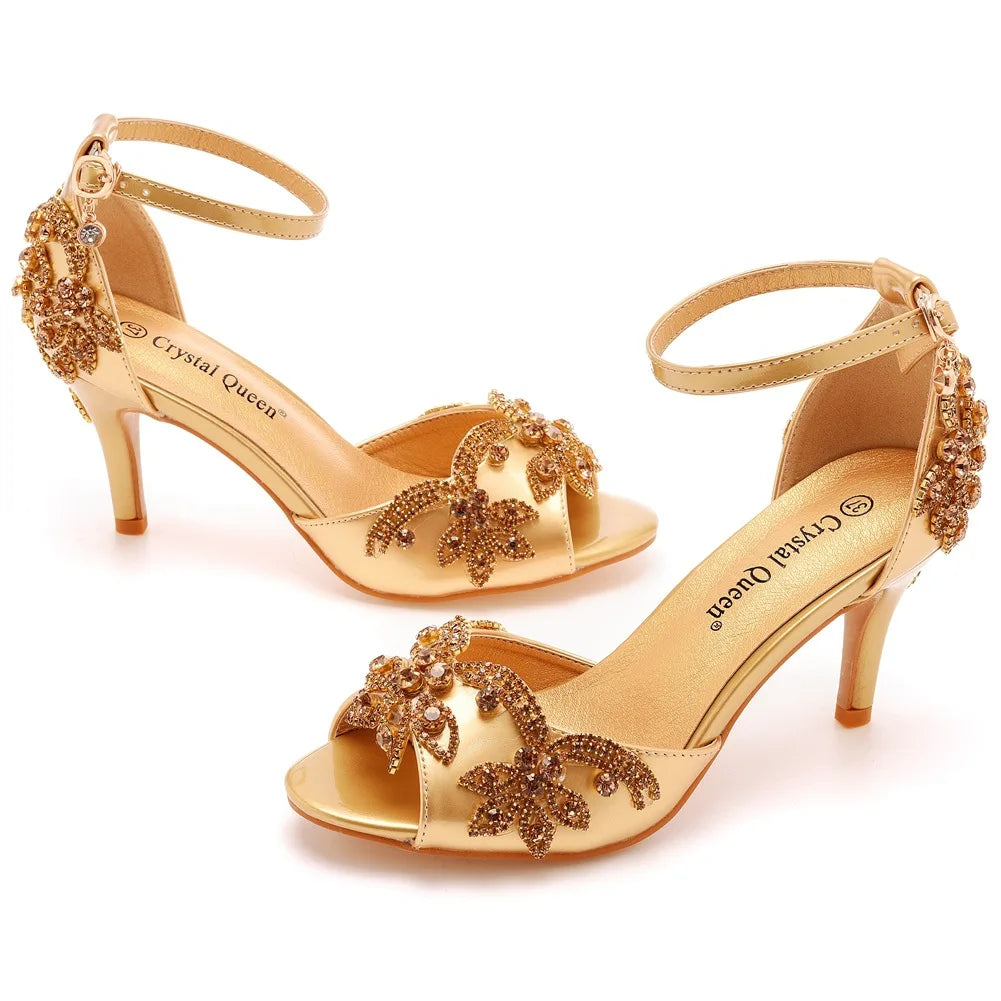 Silver peep toe with ankle strap