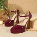 Burgundy ankle strap block heel