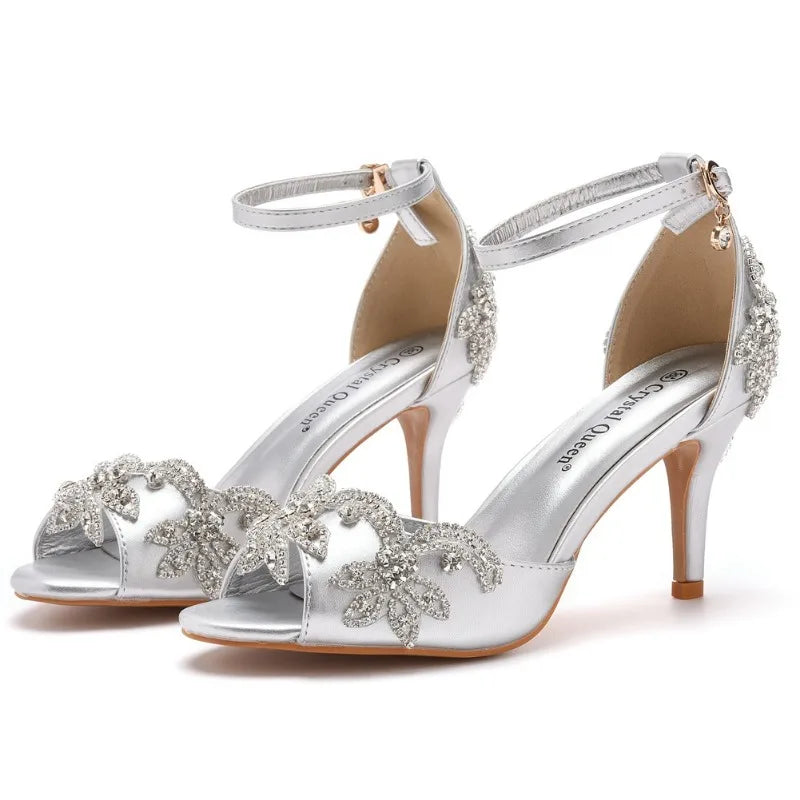 Silver peep toe with ankle strap