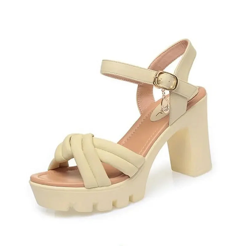 Nude ankle strap platform heel