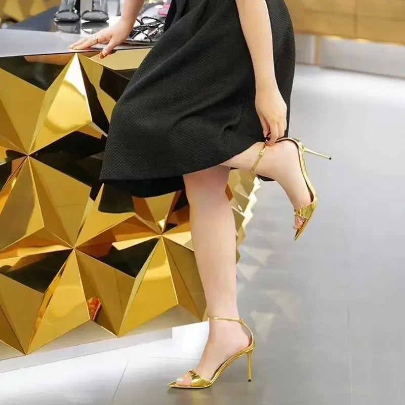 Bow ankle strap heel