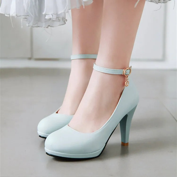 Children Girls round toe stiletto heel ankle strap
