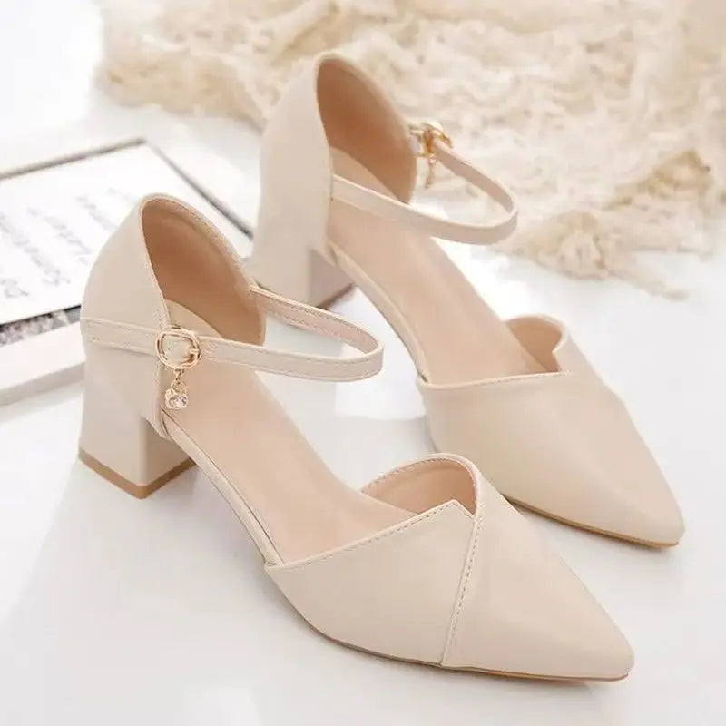 Beige ankle strap heels