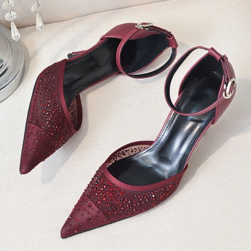 Burgundy ankle strap heel