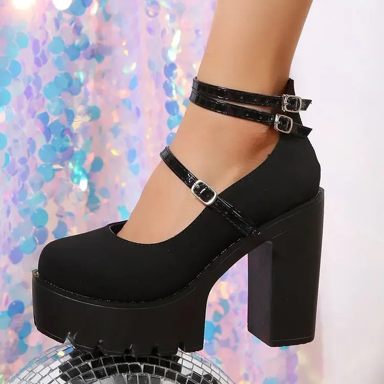 Black heel with thick ankle strap